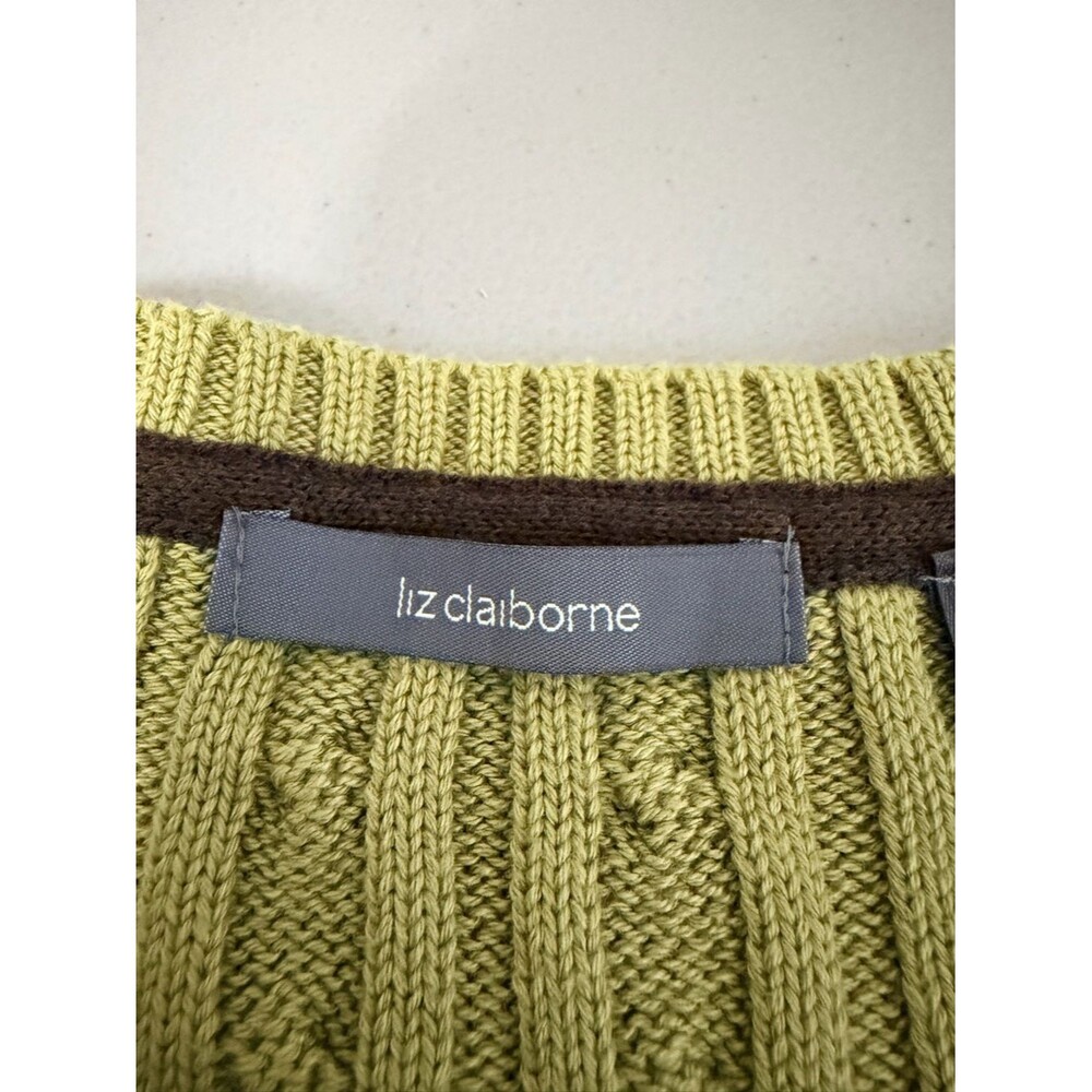 Vintage Liz Claiborne Pullover Cotton Cable Knit Sweater Size XL Olive Green - Picture 6 of 10